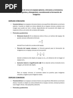 Comportamiento de La Luz en Espejos Planos J Concavos y Convexos y Lentes Convergentes y Divergentes J Considerando La Formacion de Imagenes