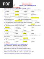 PRACTICE TEST UNIT 1 - HS Key