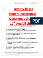 17 Aug All Shifts Memory Based General Awareness Asked Questions