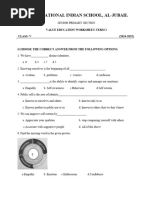 Value Education Worksheet Term 1