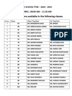 The Teachers Are Available in The Following Classes: Senior School PTM - 2024 - 2025 TIMING: 08:00 AM - 11:30 AM