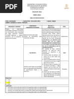 Tabla de Especificaciones Primer Grado Educación Física