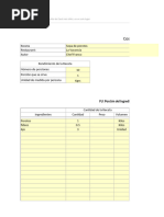 Planilla de Excel de Costo de Recetas Por Porciones