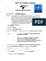 Sahiwal University Assistant Job Application Form