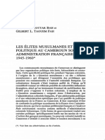 Les Élites Musulmanes Politique Au Cameroun Sous Administration Française