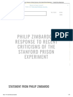 Philip Zimbardo's Response To Recent Criticisms of The Stanford Prison Experiment - Stanford Prison Experiment