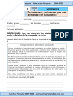 4to Grado Octubre - Examen 01 en Resumen, Actuemos Por Una Alimentación Saludable (2024-2025)