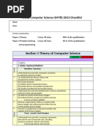 iGCSE 0478 Computer Science Unit I - Checklist - 2023 - New