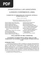 ILA Report On Formation of Customary International Law