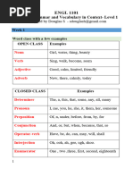 ENGL 1101 English Grammar and Vocabulary in Context - Level 1 Notes