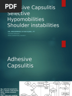 Lecture No. 11. Shoulder Adhesive Capsulitis, Hypomobilities and Instabilities