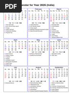 Year 2025 Calendar - India