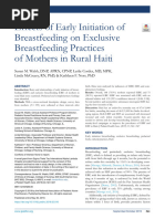 Efectos Del Inicio Temprano de La Lactancia Materna en Las Prácticas Exclusivas de Lactancia Materna de Las Madres en Las Zonas Rurales de Haití