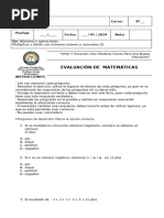 2 Evaluación Matematica 8 Numeros Enteros