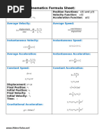 Kinematics Formula Sheet