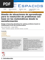 Diseño de Situaciones de Aprendizaje para La Resoluciòn de Problemas Con Base en Las Matemàticas Dedes La Socioformaciòn