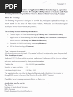 Umm R Training Programme On Pplication of Plant Biotechnolog Ina Ricultu Ani D B Molecular BR Ding Lab of Departm NT of en Tic ND L N N Titut Ultu N