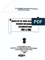 Result of High School and Higher Secondary Examination 1991 & 1992 MHRD New Delhi D09918