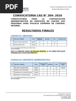 Convocatoria Cas #304-2016