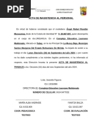 Acta de Inasistencia Al Personal Procesimiento Administrativo Angel Rafael