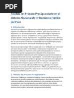 Análisis Del Proceso Presupuestario en El Sistema Nacional de Presupuesto Público Del Perú