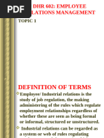 Employee Relations DHR 602 Mba Topic 1