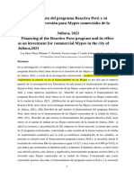 Financiamiento Del Programa Reactiva Peru y Su Efecto Como Inversion para Mypes Comerciales de La Ciudad de Juliaca, 2021