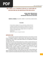 N Torno A La Construcción de La Categoría de Adolescencias en Investigación Educativa