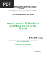 Compte Rendu Tu TP Distillation Discontinue D'un Mélange Binnaire