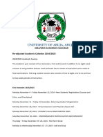 UNIABUJA Re-Adjusted Academic Calendar 2024-2025