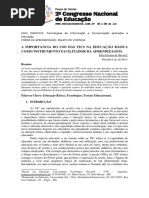 112. A IMPORTANCIA DO USO DAS TICS NA EDUCAÇÃO BÁSICA COMO INSTRUMENTO FACILITADOR DA APRENDIZAGEM