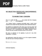 NOC Experience Certificate