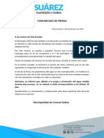 Comunicado de Prensa Vecinos Villa La Arcadia. Tareas Red de Agua