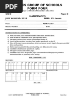 FORM 4 MATHS PAPER 2 END TERM 2 2024