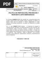 PLT-SST-003 Política de Preparación, Prevención y Respuesta ante Emergencias