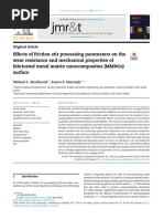 Effects of friction stir processing parameters on the wear resistance and mechanical properties of fabricated metal matrix nanocomposites (MMNCs) surface