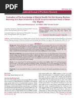 Evaluation of The Knowledge of Mental Health First Aid Among Workers Manning Sick Bays in Schools in EGOR Local Government Area of Benin City, Nigeria