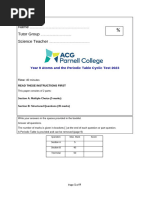 Year 9 Atoms and Periodic Table Cyclic Test 2023