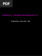 Motion in a Straight Line -  JEE Mains Test - 01