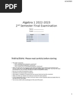 Algebra 1 2223 Semester 2 Exam Part 1