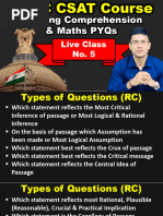 009 UPSC CSAT PYQs Live Class 5 Reading Comprehension & Maths