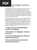 Impacto de los factores ambientales y humanos en la biodiversidad marina de Galápagos y su relación con la actividad pesquera