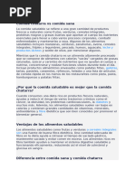 Comida Chatarra Vs Comida Saludable