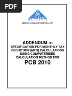 Addendum: TO Specification For Monthly Tax Deduction (MTD) Calculations Using Computerised Calculation Method For