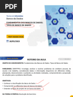 TÉC INFORMÁTICA MANHÃ BANCO DE DADOS 18 05 2023 FUNDAMENTOS DOS BANCOS DE DADOS TIPOS DE BANCO P1