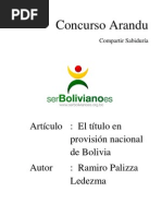 Articulo Wikipedia: El Título en Provisión Nacional en Bolivia - Ramiro Palizza Ledezma