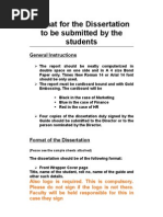 Format For The Dissertation To Be Submitted by The Students: General Instructions