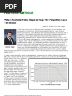 Feature Article: Value Analysis/Value Engineering: The Forgotten Lean Technique