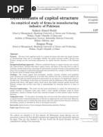 Determinants of Capital Structure: An Empirical Study of Firms in Manufacturing Industry of Pakistan