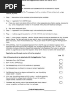 Instructions and Application Form For GATE 2012